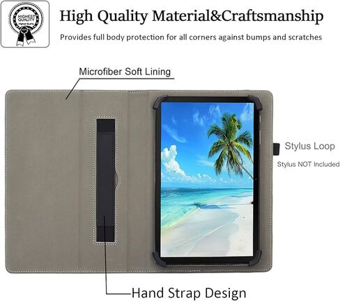 Universal 10 10.1 inch Android Tablet Case ، Dluggs Slim Folio Leather Case Cover for 9.5-11 Inch tablet مع حزام يدوي ، أسود in Kuwait