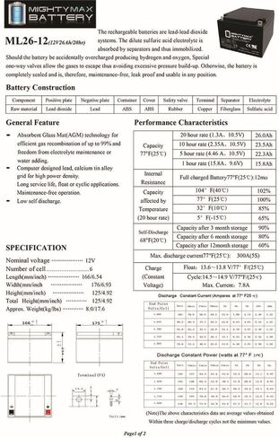 Mighty Max Battery ML26-12 12V 26AH استبدال بطارية UB12260-ER in Saudi Arabia