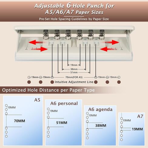 All Metal Adjustable 6-Hole Paper Puncher, A5 A6 A7 6 Ring Punch with Positioning Mark, 6 Sheet Capacities Puncher for Dairy Planner, Personal, Agenda, Binder Refill Pages in Saudi Arabia