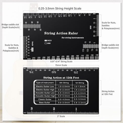 10 قطع من ادوات لوثر تتضمن 9 مقياس نصف قطر تحت الوتر و1 مسطرة قياس للحركة واداة قياس لقياس الجيتار باس وادوات اصلاح اعداد الجيتار in Kuwait