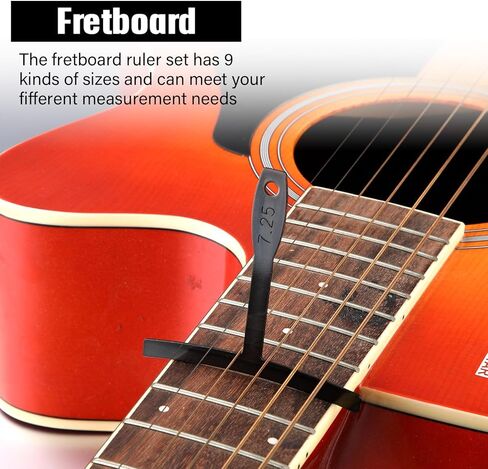 10 قطع من ادوات لوثر تتضمن 9 مقياس نصف قطر تحت الوتر و1 مسطرة قياس للحركة واداة قياس لقياس الجيتار باس وادوات اصلاح اعداد الجيتار in Kuwait