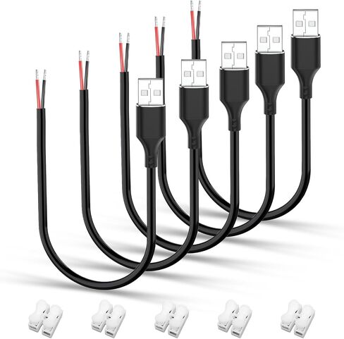 5 PCS USB الذكور إلى كابل الأسلاك العارية - 12 فولت/3A 30 سم مفتوح الطرف الحبل الطاقة لشرائط LED ، ومشاريع Arduino DIY وإصلاح الإلكترونيات in Kuwait