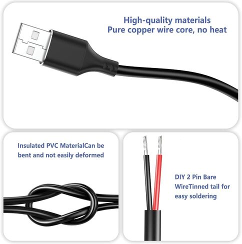 5 PCS USB الذكور إلى كابل الأسلاك العارية - 12 فولت/3A 30 سم مفتوح الطرف الحبل الطاقة لشرائط LED ، ومشاريع Arduino DIY وإصلاح الإلكترونيات in Kuwait
