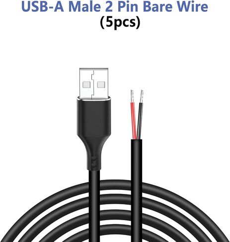 5 PCS USB الذكور إلى كابل الأسلاك العارية - 12 فولت/3A 30 سم مفتوح الطرف الحبل الطاقة لشرائط LED ، ومشاريع Arduino DIY وإصلاح الإلكترونيات in Kuwait