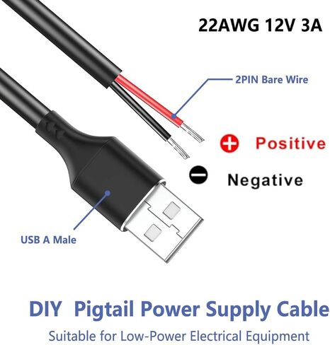 5 PCS USB الذكور إلى كابل الأسلاك العارية - 12 فولت/3A 30 سم مفتوح الطرف الحبل الطاقة لشرائط LED ، ومشاريع Arduino DIY وإصلاح الإلكترونيات in Kuwait