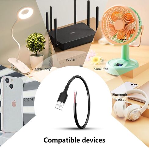 5 PCS USB الذكور إلى كابل الأسلاك العارية - 12 فولت/3A 30 سم مفتوح الطرف الحبل الطاقة لشرائط LED ، ومشاريع Arduino DIY وإصلاح الإلكترونيات in Kuwait