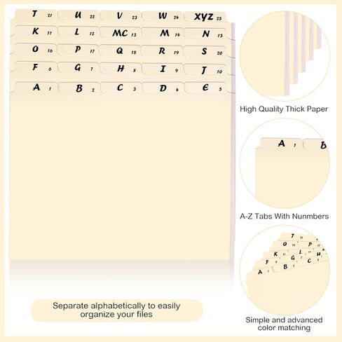 50 Pcs A-Z Alphabet Top Tab File Guides Set, Heavyweight Letter Size File Dividers 1/5 Cut Tab File Cabinet Dividers Desk Organizer for Work School Office Home (Classic Colors) in Kuwait