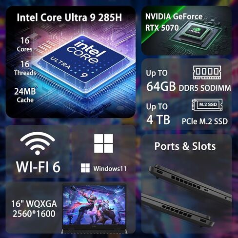 HP Omen 16 Ultra Slim RTX 5070 Pro Gaming Laptop ، 16 "WQXGA 240Hz ، Intel Ultra 9 285H (Beats Intel I9-14900) ، NVIDIA RTX 5070 ، 64GB DDR5 RAM ، 1TB SSD ، Bundle with Thunderbot 17.3 Gen 4 in Kuwait