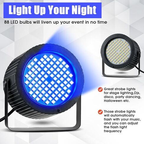 2 قطعة ضوء ستروب أبيض ساطع 88 مصباح LED فلاش للحفلات وسرعة الإضاءة وأوضاع الصوت وأضواء وامضة وأضواء المسرح لعيد الميلاد وعيد الفصح وحفلات أعياد الميلاد وغرفة الرقص DJ Bar Karaoke Show Wedding in Kuwait