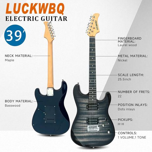 طقم المبتدئين للجيتار الكهربائي من LUCKWBQ، أحمر مع أسيسكوريس، حقيبة، اختيارات، حزام، 6 أوتار، ذراع تريمولو - جيتار إلكتريكا للمبتدئين، البالغين، الأطفال، السفر in Kuwait