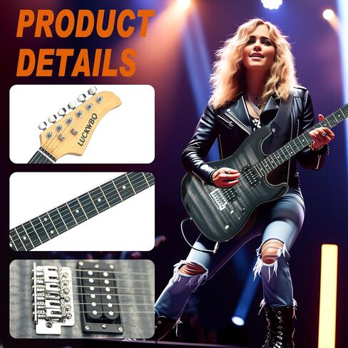 طقم المبتدئين للجيتار الكهربائي من LUCKWBQ، أحمر مع أسيسكوريس، حقيبة، اختيارات، حزام، 6 أوتار، ذراع تريمولو - جيتار إلكتريكا للمبتدئين، البالغين، الأطفال، السفر in Kuwait