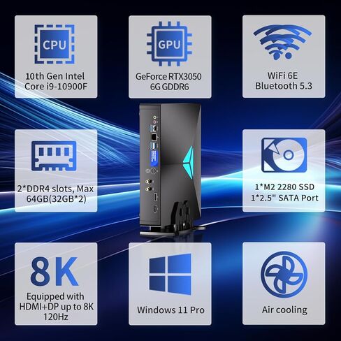 msecore mini pc i9 ، 64g Ram 2t SSD مع Core i9-10900f 10 cores حتى 5.20 GHz ، Geforce RTX3050 6G Card Card Card Card Computer ، 8k ، 1*HDMI ، in Kuwait