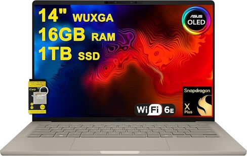 ASUS Zenbook A14 Laptop 14" WUXGA OLED (100% DCI-P3, 600nits HDR) Qualcomm 8-core Snapdragon X Plus (Up to 45 Tops) 16GB RAM 1TB SSD for Creator Business Professional Win11 ICP Hub w/Copilot+ AI in Saudi Arabia