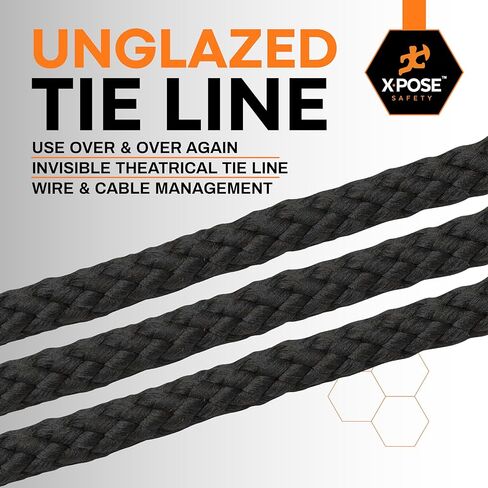 حبل أسود غير مصقول - خط ربط مسرحي بطول 3000 قدم × 1/8 بوصة، بكرة شديدة التحمل، وإدارة الكابلات وربطة الأسلاك - للمسرح، وديكور المسرح، وتطبيقات التزوير والمرافق - سلامة Xpose in Kuwait
