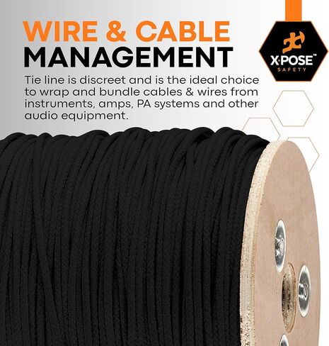 حبل أسود غير مصقول - خط ربط مسرحي بطول 3000 قدم × 1/8 بوصة، بكرة شديدة التحمل، وإدارة الكابلات وربطة الأسلاك - للمسرح، وديكور المسرح، وتطبيقات التزوير والمرافق - سلامة Xpose in Kuwait