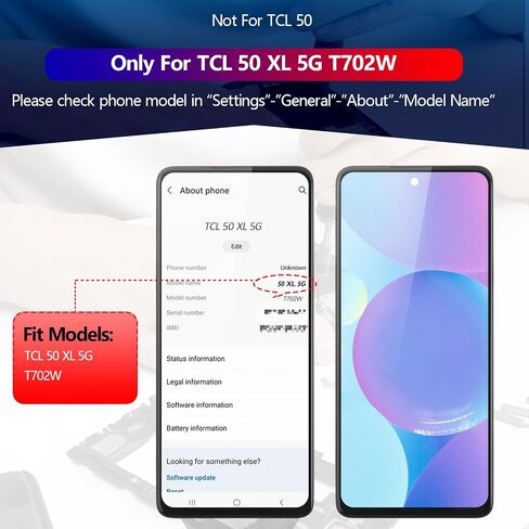 شاشة Ywlrong لـ TCL 50 XL استبدال شاشة LCD Touch Digitizer مجموعة TCL 50 XL 5G T702W مع أدوات （مع الإطار） in Kuwait