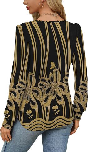 OFEEFAN قمصان طويلة الأكمام للنساء خريف بلايز أنيقة بلوزات غير رسمية مطوي رقبة واسعة تونك القمم للسراويل الضيقة in Kuwait