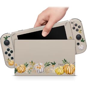 ZOOMHITSKINS الجلد متوافق مع Switch OLED، Halloween Pumpkin Beige نباتي عتيق لطيف، متين 3M ملصق لاصق من الفينيل، صنع في الولايات المتحدة الأمريكية in Kuwait