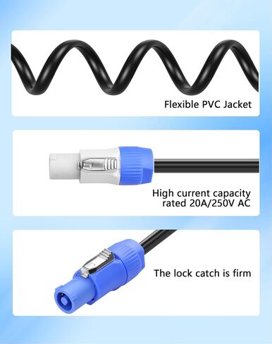 Cerxian Powercon Power Cable ، 16Awg AC PowerCon INPUT إلى PowerCon Output 3 كبل تمديد طاقة دبوس لمصابيح المرحلة ، وشاشات LED ، ورؤوس متحركة ، وأكثر من ذلك (6.6 قدم/2M) in Kuwait