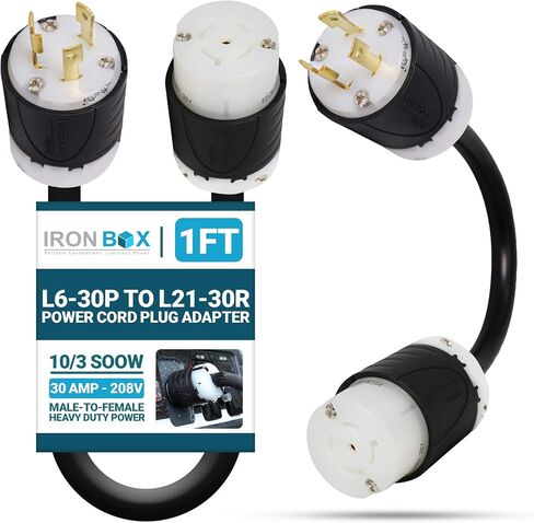 Ironbox NEMA L6-30P إلى L21-30R محول توصيل سلك الطاقة - 30A ، 208V ، 10/3 SOOW - كابل الطاقة الثقيل المدرج في القائمة - تمديد طاقة قفل المولد ، RV ، العربة والمزيد (1 قدم ، بناء مخصص) in Kuwait