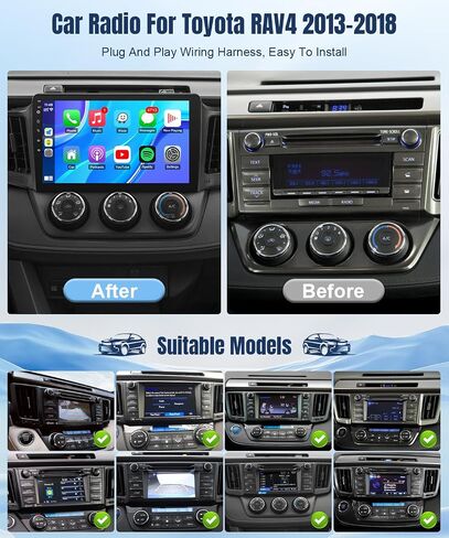 ستيريو سيارات راديو لتويوتا RAV4 2013 2014 2015 2015 2017 ، شاشة 10.1 بوصة لعام 2013-2018 Toyota RAV4 مع Carplay Android Auto و Bluetooth GPS SWC (مع J.B.L & Large Screen) in Kuwait