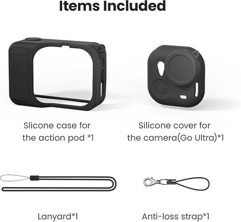 Silicone Cover Set for Insta360 Go Ultra Camera, Anti-Loss Strap/Lanyard/Slicone case for The Action pod/Silicone Cover for The Camera Go Ultra (Black) in Saudi Arabia