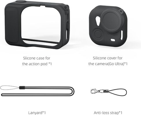 Silicone Cover Set for Insta360 Go Ultra Camera, Anti-Loss Strap/Lanyard/Slicone case for The Action pod/Silicone Cover for The Camera Go Ultra (Black) in Saudi Arabia