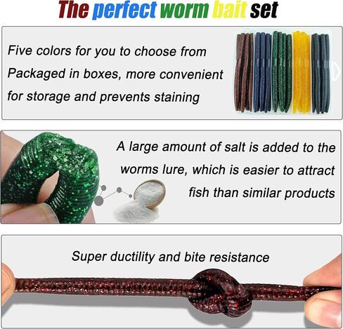 طقم سحر الجهير Wacky Worm: 40pcs 5 "Senko ديدان مع صندوق تخزين | طعوم صيد بطيئة للمياه المالحة في المياه العذبة in Kuwait