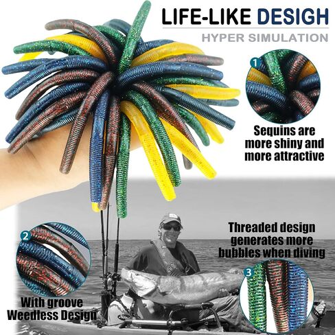 طقم سحر الجهير Wacky Worm: 40pcs 5 "Senko ديدان مع صندوق تخزين | طعوم صيد بطيئة للمياه المالحة في المياه العذبة in Kuwait