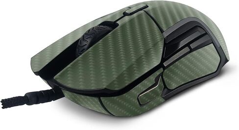 MightySkins Carbon Fiber Skin Compatible with SteelSeries Rival 5 Gaming Mouse - Solid Olive | Protective, Durable Textured Carbon Fiber Finish | Easy to Apply and Change Styles | Made in The USA in Saudi Arabia