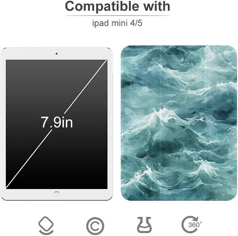 Blue Green Waves Marble Camouflage Case with Pen Holder Slim Lightweight Trifold Stand Compatible with iPad mini 4/5/6 Mini4/5（7.9in） in Saudi Arabia