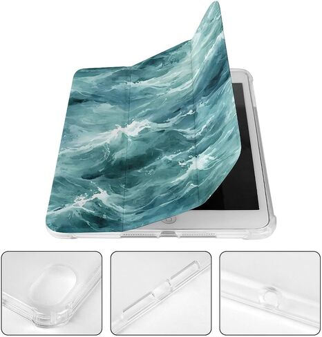 Blue Green Waves Marble Camouflage Case with Pen Holder Slim Lightweight Trifold Stand Compatible with iPad mini 4/5/6 Mini4/5（7.9in） in Saudi Arabia