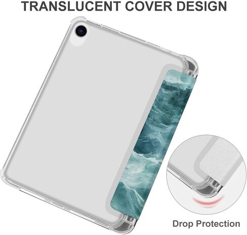 Blue Green Waves Marble Camouflage Case with Pen Holder Slim Lightweight Trifold Stand Compatible with iPad mini 4/5/6 Mini4/5（7.9in） in Saudi Arabia