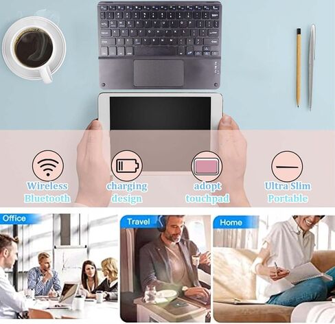 لوحة مفاتيح Bluetooth اللاسلكية ، لوحة مفاتيح لاسلكية قابلة لإعادة الشحن القابلة لإعادة الشحن مع لوحة مفاتيح لاسلكية بلس 10 بوصة لجداول أجهزة الكمبيوتر المحمولة للهواتف المحمولة ios android Windows (أسود) in Kuwait