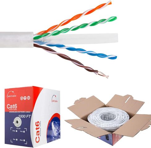 CAT6 1000FT UTP Solid CCA Bulk / Ethernet Cable / 550MHz Ethernet LAN Cable 23awg RJ45 شبكة شبكة (أبيض) in Kuwait