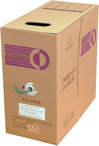 Grandmax Cat6 550MHz الكابل السائبة الصلبة ، 1000 قدم ، مربع سحب UTP ، CMP ، نحاس نقي 100 ٪ ، ألوان متعددة متوفرة ، 4 زوج ، 23 AWG/1000FT/GRAY in Kuwait