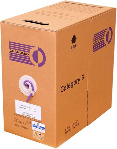 Grandmax Cat6 550MHz الكابل السائبة الصلبة ، 1000 قدم ، مربع سحب UTP ، CMP ، نحاس نقي 100 ٪ ، ألوان متعددة متوفرة ، 4 زوج ، 23 AWG/1000FT/GRAY in Kuwait