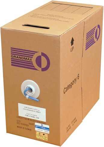 Grandmax Cat6 550MHz الكابل السائبة الصلبة ، 1000 قدم ، مربع سحب UTP ، CMP ، نحاس نقي 100 ٪ ، ألوان متعددة متوفرة ، 4 زوج ، 23 AWG/1000FT/GRAY in Kuwait