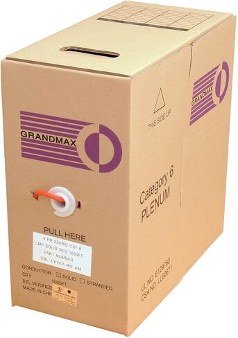 Grandmax Cat6 550MHz الكابل السائبة الصلبة ، 1000 قدم ، مربع سحب UTP ، CMP ، نحاس نقي 100 ٪ ، ألوان متعددة متوفرة ، 4 زوج ، 23 AWG/1000FT/GRAY in Kuwait