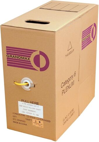 Grandmax Cat6 550MHz الكابل السائبة الصلبة ، 1000 قدم ، مربع سحب UTP ، CMP ، نحاس نقي 100 ٪ ، ألوان متعددة متوفرة ، 4 زوج ، 23 AWG/1000FT/GRAY in Kuwait