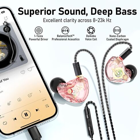 Vibes 202MC USB-C Wired Earbuds - HiFi in Ear Headphones - USBC for iPhone 16/15 - Noise-Isolating Ear Buds w/ Mic - Clear Sound, Deep Bass & Comfort-Fit Earphones - Silver Plated Cord, Carrying Case in Kuwait