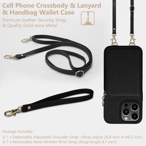 Keallce Compatible with iPhone 15 Pro Max 6.7 inch Case Wallet, Crossbody Zipper with RFID Blocking Card Slots Kickstand, Lanyard & Handstrap Flip Leather Cover for iPhone 15 Pro Max 2023, Black in Kuwait
