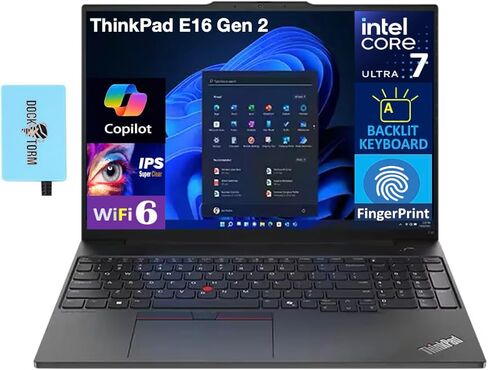 Lenovo Thinkpad E16 Gen 2 AI Business Laptop 16.0 "IPS FHD Display (Intel Core Ultra 7 155U (Beats I7-1365U) ، 16GB DDR5 ، 1TB SSD ، Backlit KB ، Photeprint ، Thunderbolt 4 ، Win11H) W/DKZ Hub in Kuwait