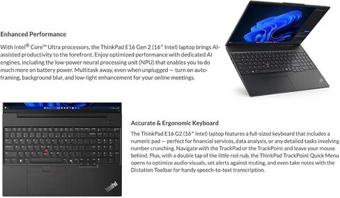 Lenovo Thinkpad E16 Gen 2 AI Business Laptop 16.0 "IPS FHD Display (Intel Core Ultra 7 155U (Beats I7-1365U) ، 16GB DDR5 ، 1TB SSD ، Backlit KB ، Photeprint ، Thunderbolt 4 ، Win11H) W/DKZ Hub in Kuwait