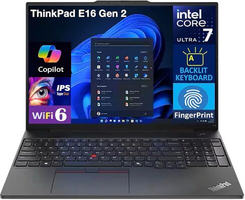 Lenovo Thinkpad E16 Gen 2 AI Business Laptop 16.0 "IPS FHD Display (Intel Core Ultra 7 155U (Beats I7-1365U) ، 16GB DDR5 ، 1TB SSD ، Backlit KB ، Photeprint ، Thunderbolt 4 ، Win11H) W/DKZ Hub in Kuwait