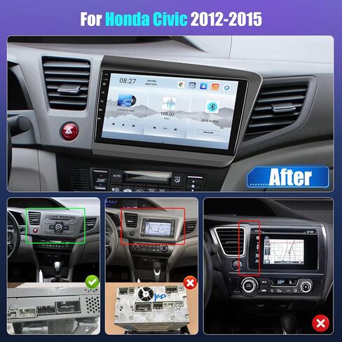 راديو ستيريو للسيارة 2+64G Android 13 CarPlay لسيارة Honda Civic 2012-2015 (LHD)، شاشة لمس عالية الدقة 9 بوصة متوافقة مع Android Auto، كاميرا احتياطية AHD، وصلة مرآة، GPS، WiFi، FM RDS in Kuwait