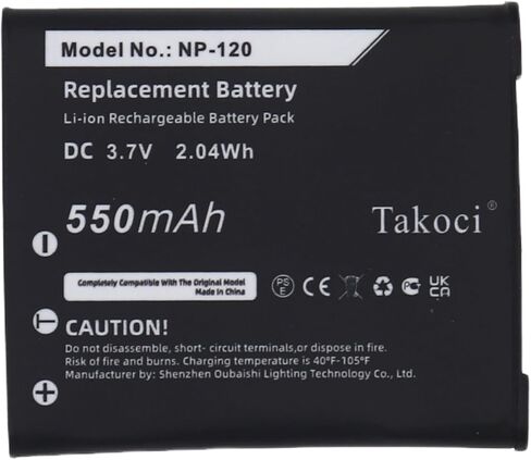 3.7V 550mAh استبدال NP-120 ، NP-120DBA بطارية متوافقة مع Ca'Sio ExiLim Ex-Ex-S200bk ، Ex-S200 ، Ex-S200BE ، Ex-S200BK ، EX-S200EO ، EX-S200PK ، EX-S200SR ، EX-ZS10 ، EX-ZS10BE ، EX-ZS10PK in Kuwait
