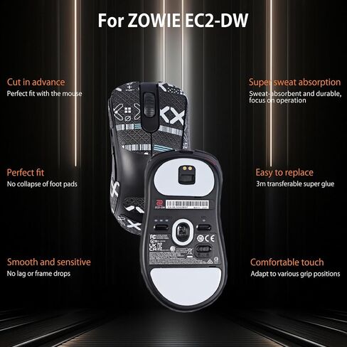 Mouse Grip Tape Full Coverage for BenQ Zowie EC2-DW, Self-Adhesive Sweat-Resistant Professional Mice Upgrade Kit,Mouse Feet Skates(Foot pad + Black Mouse Grip Tape) in Saudi Arabia
