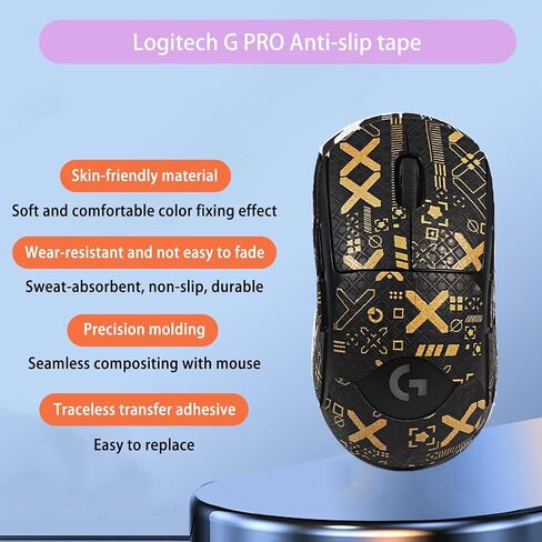 شريط قبضة الماوس تغطية كاملة لـ Logitech G Pro اللاسلكية الماوس ، شريط قبضة مضاد للانزلاق الماوس ، مجموعة ترقية الفئران المهنية المقاومة للعرق (Black & Gold) in Saudi Arabia
