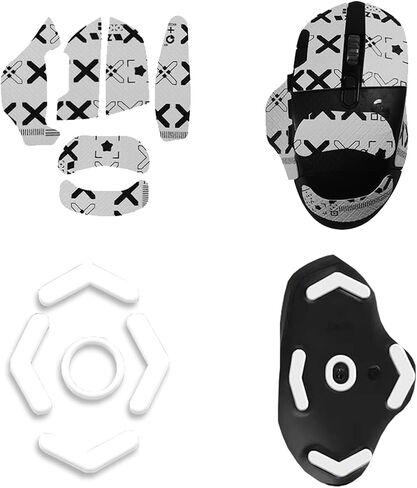 Mouse Grip Tape for Logitech G604 Gaming Mouse, Rounded Curved Edges Mouse Feet Skates,Self-Adhesive PreCut Sweat-Resistant Professional Mice Upgrade Kit(Foot pad + White Mouse Grip Tape) in Saudi Arabia